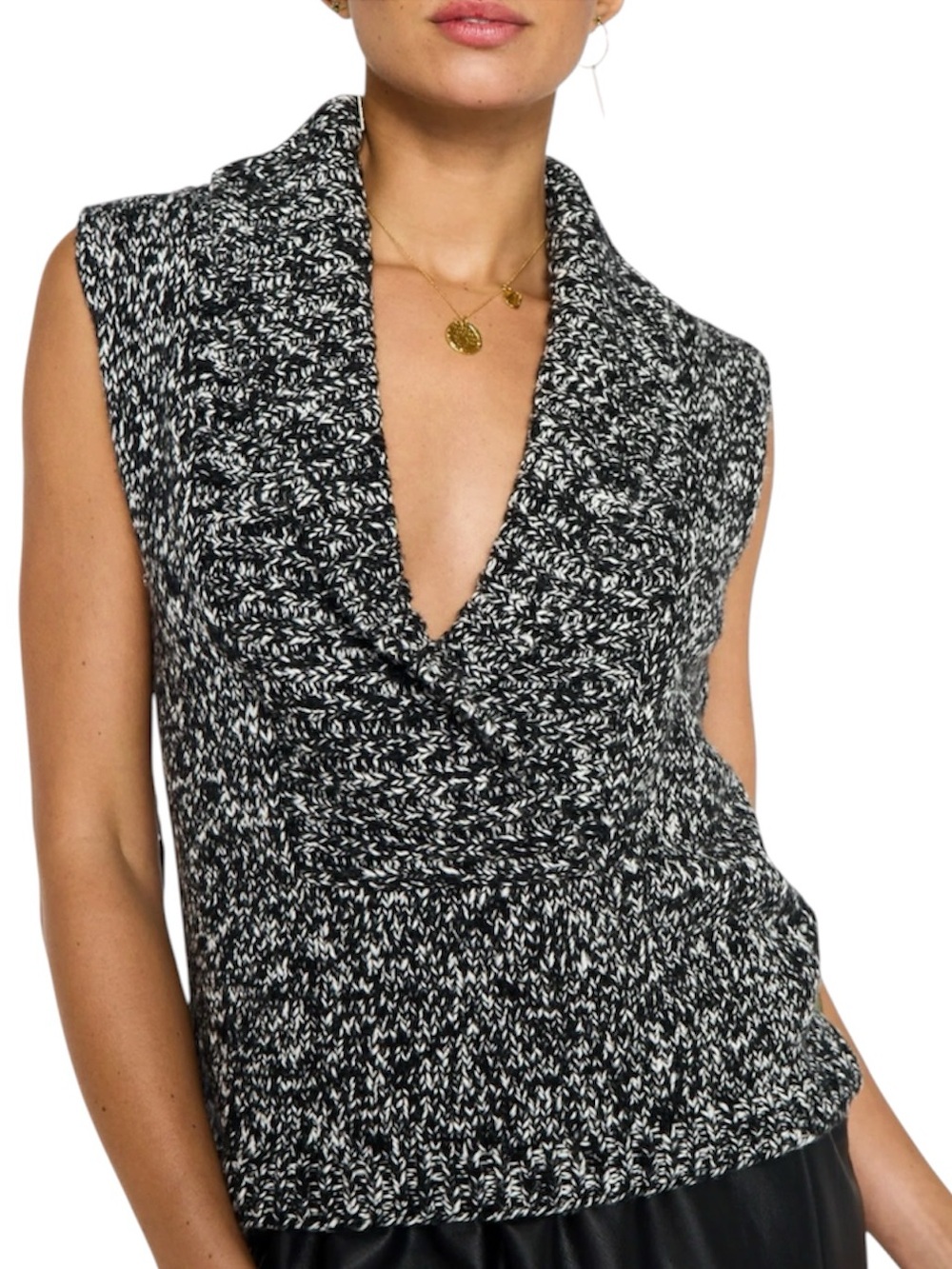 Brochu Walker Womenās Black White Tore Marled Sleeveless Knit Sweater Vest sz M